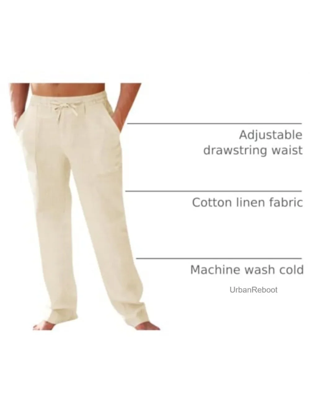 Men's Cotton Linen Pants Elastic Waist Drawstring Straight-Leg Loose Yoga